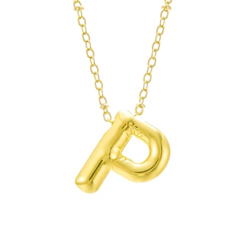 FGUUTYM Bubble Letter Necklace Gold Initial Necklaces for Women Trendy Chunky Charm Pendant Necklaces Gold Jewelry Birthday Gifts for Women Teen Her Mom Grandma Wife Sister Ketten (P, One Size) von FGUUTYM