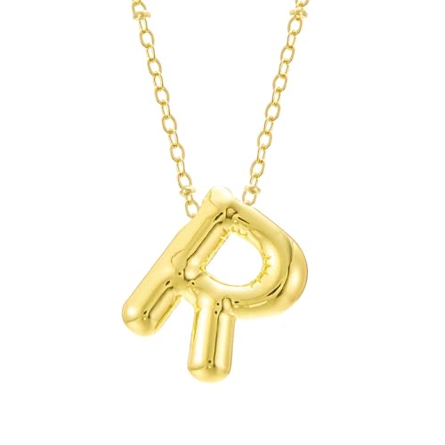 FGUUTYM Bubble Letter Necklace Gold Initial Necklaces for Women Trendy Chunky Charm Pendant Necklaces Gold Jewelry Birthday Gifts for Women Teen Her Mom Grandma Wife Sister Ketten (R, One Size) von FGUUTYM