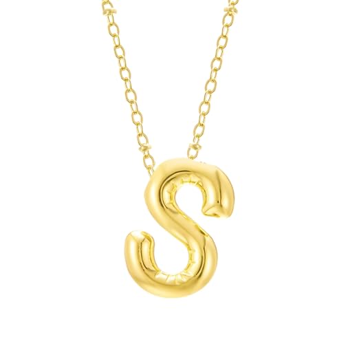 FGUUTYM Bubble Letter Necklace Gold Initial Necklaces for Women Trendy Chunky Charm Pendant Necklaces Gold Jewelry Birthday Gifts for Women Teen Her Mom Grandma Wife Sister Ketten (S, One Size) von FGUUTYM