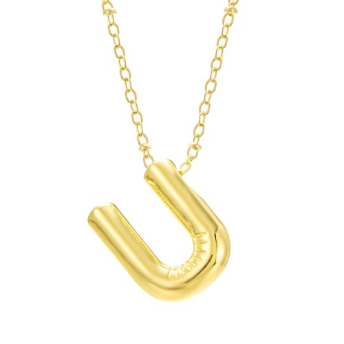 FGUUTYM Bubble Letter Necklace Gold Initial Necklaces for Women Trendy Chunky Charm Pendant Necklaces Gold Jewelry Birthday Gifts for Women Teen Her Mom Grandma Wife Sister Ketten (U, One Size) von FGUUTYM