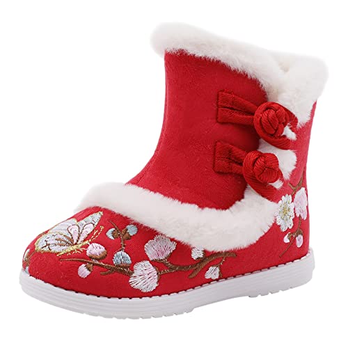 FGUUTYM Chinesische Hanfu-Schuhe Mädchen Bestickte Schuhe Stickerei Schuhe Warme Fleece Stiefel Kleinkind Schuhe Nachahmung Rindersehne Weiche Unterseite DamenschuheBaby Mädchen Wärme Winterstiefel von FGUUTYM
