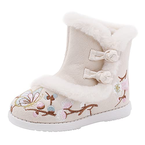 FGUUTYM Chinesische Hanfu-Schuhe Mädchen Bestickte Schuhe Stickerei Schuhe Warme Fleece Stiefel Kleinkind Schuhe Nachahmung Rindersehne Weiche Unterseite DamenschuheBaby Mädchen Wärme Winterstiefel von FGUUTYM
