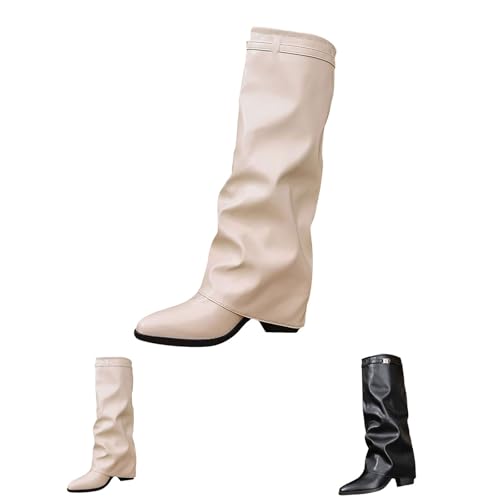 FGUUTYM Cowboy-Stiefel Damen Overknees Westernstiefel Langschaft Boots Wasserdichte Cowboystiefel Spitzem Zehenbereich und Reißverschluss Winterstiefel Knee High Stiefel Winter Warme Damenstiefel von FGUUTYM