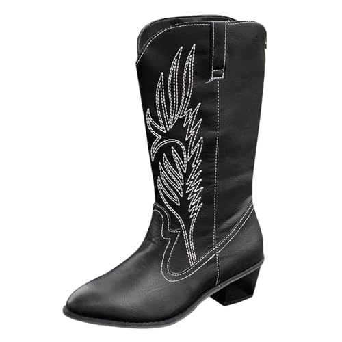 FGUUTYM Cowboy Stiefel Damen Trachten Retro Westernstiefel Stiefeletten Mit Reißverschluß Klassisch Cowboystiefel Damen Wasserdicht Langschaft Stiefel Boots Blockabsatz Übergangsstiefel von FGUUTYM