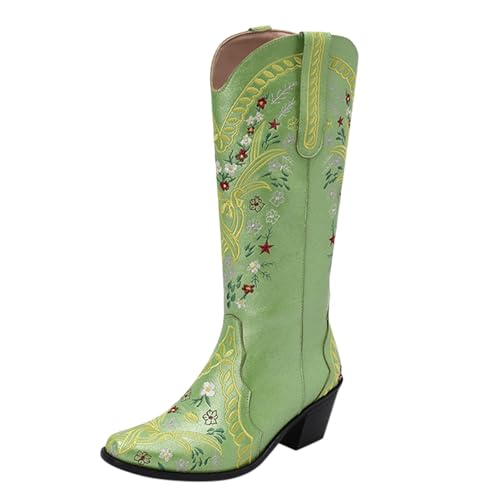 FGUUTYM Cowboy Stiefel Retro Halbhohe Westernstiefel Mit Reißverschluß Cowboystiefel Damen Langschaft Stiefel Blockabsatz Übergangsstiefel Ankle Boots Vintage Western Stiefeletten von FGUUTYM