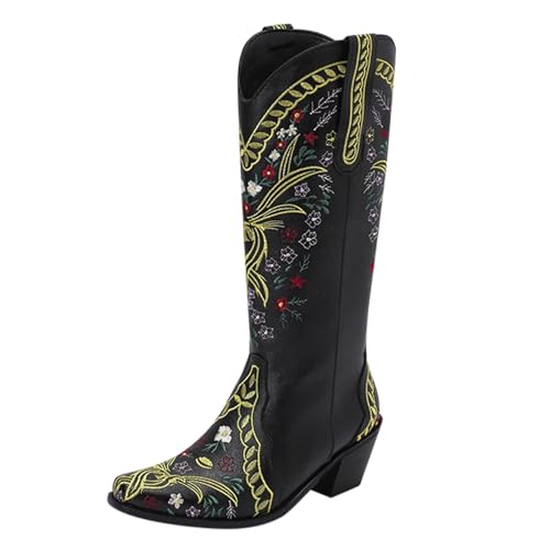 FGUUTYM Cowboy Stiefel Retro Halbhohe Westernstiefel Mit Reißverschluß Cowboystiefel Damen Langschaft Stiefel Blockabsatz Übergangsstiefel Ankle Boots Vintage Western Stiefeletten von FGUUTYM