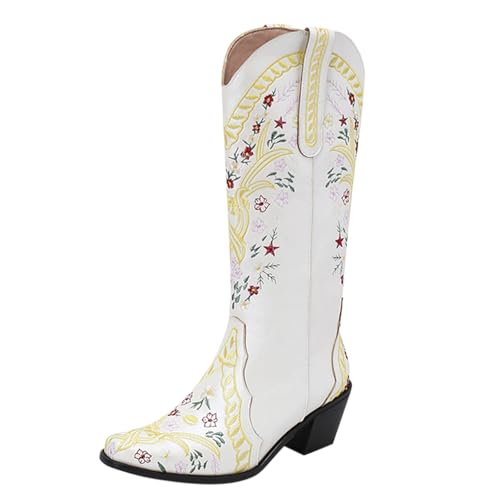 FGUUTYM Cowboy Stiefel Retro Halbhohe Westernstiefel Mit Reißverschluß Cowboystiefel Damen Langschaft Stiefel Blockabsatz Übergangsstiefel Ankle Boots Vintage Western Stiefeletten von FGUUTYM