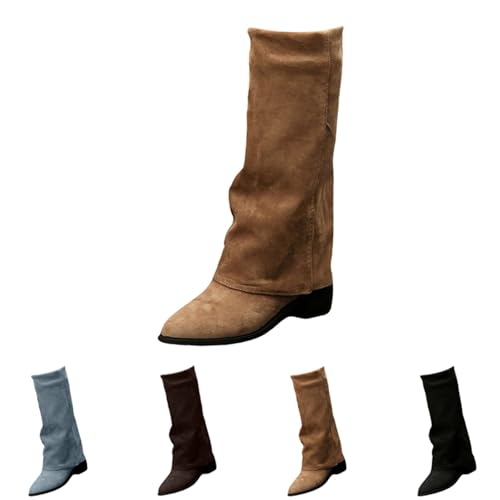 FGUUTYM Cowboystiefel Damen, Kniehohe Westernstiefel für Damen, Spitzem Zehenbereich und Reißverschluss Winterstiefel, Cowboy-Stiefel mit Blockabsatz, Overknees Stiefel Winter Warme Damenstiefel von FGUUTYM