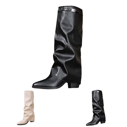 FGUUTYM Cowboystiefel Damen Langschaft Boots Damenstiefel Winterstiefel Wasserdichte Westernstiefel Plateauabsatz Spitzer Zehenbereich Knee High Stiefel Overknees Winter Warme Stiefeletten von FGUUTYM
