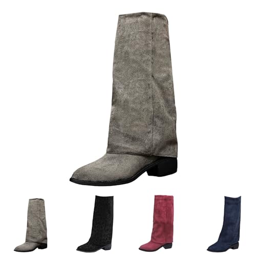 FGUUTYM Cowboystiefel Damen Langschaft Boots Damenstiefel Winterstiefel Wasserdichte Westernstiefel Plateauabsatz Spitzer Zehenbereich Knee High Stiefel Overknees Winter Warme Stiefeletten von FGUUTYM