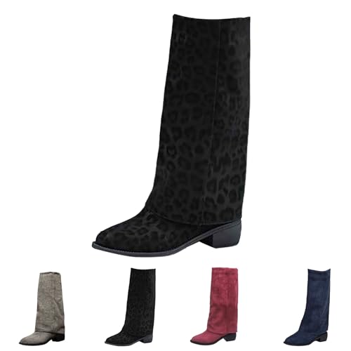 FGUUTYM Cowboystiefel Damen Mit Niedriger Absatz Langschaft Boots Stiefel Wasserdichte Overknees Westernstiefel Mit Reißverschluss Spitzer Zehenbereich Winterstiefel Winter Warme Damenstiefel von FGUUTYM