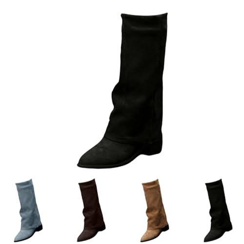 FGUUTYM Cowboystiefel Damen Mit Niedriger Absatz Langschaft Boots Stiefel Wasserdichte Overknees Westernstiefel Mit Reißverschluss Spitzer Zehenbereich Winterstiefel Winter Warme Damenstiefel von FGUUTYM