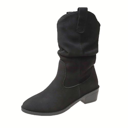 FGUUTYM Cowboystiefel Damen Stiefeletten Klassisch Elegant Wildleder Halbstiefel Cowboy Stiefel Retro Westernstiefel Wasserdicht Stiefel Boots Winterstiefel Blockabsatz Übergangsstiefel von FGUUTYM