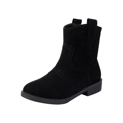 FGUUTYM Cowboystiefel Mittlerer Wade Übergangsstiefel Damen Halbhohe Westernstiefel Plattform Rutschfest Mittelalter Halbstiefel Damenstiefel Elegante Plateau Cowboyboots Wadenstiefel von FGUUTYM