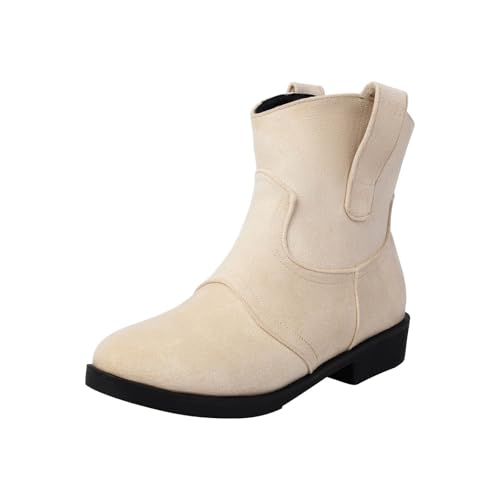 FGUUTYM Cowboystiefel Mittlerer Wade Übergangsstiefel Damen Halbhohe Westernstiefel Plattform Rutschfest Mittelalter Halbstiefel Damenstiefel Elegante Plateau Cowboyboots Wadenstiefel von FGUUTYM