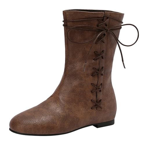 FGUUTYM Cowboystiefel Renaissance-Schlupfstiefel Mittelalter Kleidung Unisex Westernstiefel Herren Damen Retro PU-Leder Langschaft Stiefel Mittelalter Cowboy Stiefel Übergangsstiefel Schlupfschuhe von FGUUTYM