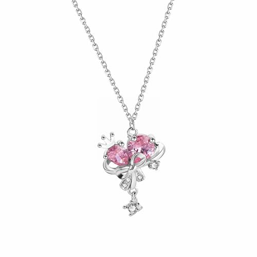 FGUUTYM Dainty Necklace for Women Adjustable 925 Silver Heart Shaped Zircon Necklaces Womens Jewelry Gift Ketten Abschluss (Pink, One Size) von FGUUTYM