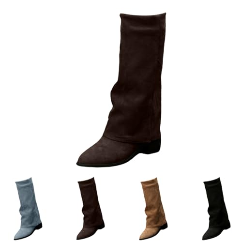 FGUUTYM Damen Cowboystiefel Langschaft Wasserdichte Boots Overknees Westernstiefel Mit Reißverschluss Plateauabsatz Spitzer Zehenbereich Winterstiefel Knee High Stiefel Winter Warme Damenstiefel von FGUUTYM