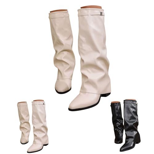 FGUUTYM Damen Cowboystiefel Langschaft Wasserdichte Boots Overknees Westernstiefel Mit Reißverschluss Plateauabsatz Spitzer Zehenbereich Winterstiefel Knee High Stiefel Winter Warme Damenstiefel von FGUUTYM