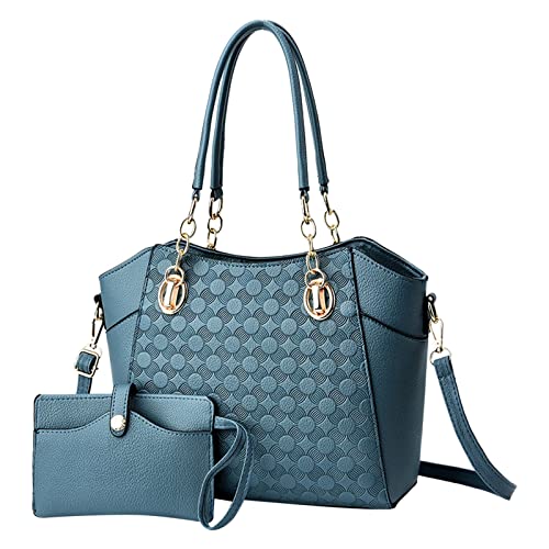FGUUTYM Damen Damen Tragetasche Mode Umhängetaschen Tote Ledertasche Handtaschen + Geldbörse Sets Taschen Set Mit Geldbeutel Damen (Blue, One Size) von FGUUTYM