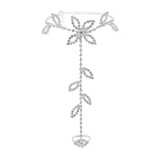 FGUUTYM Damen Fußkettchen Sandalen Strand Fußkettchen mit weißem Kristall zum Spielen am Strand bei der Hochzeit Ringschlüssel Gelenk (B, One Size) von FGUUTYM
