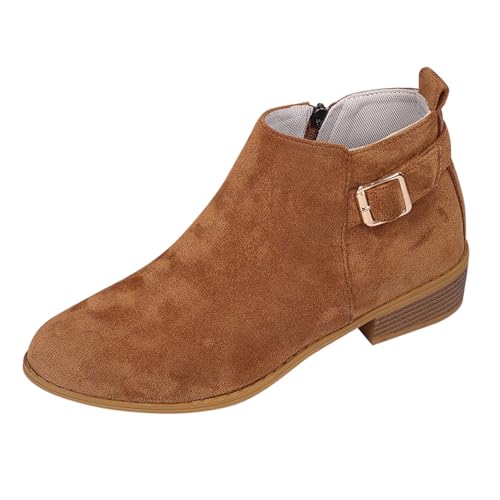 FGUUTYM Damen Halbstiefel Klassisch Wildleder Elegante Kurzstiefel Stiefeletten Mit Zipper Halbhohe Ankle Boots Mit Blockabsatz Herbst Winter Damenstiefel Cowboystiefel Schlupfstiefel Sommerstiefel von FGUUTYM