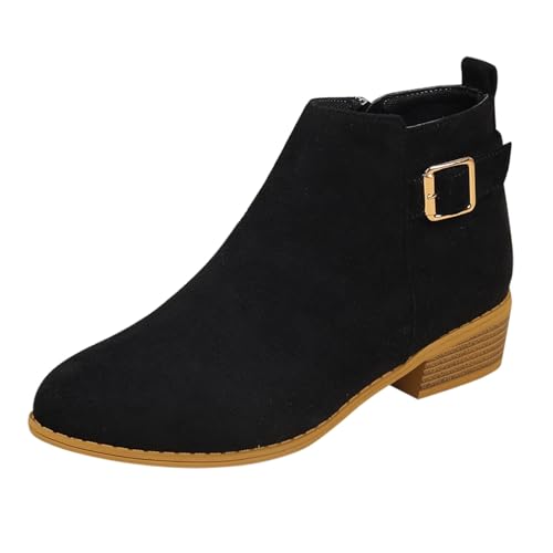 FGUUTYM Damen Halbstiefel Klassisch Wildleder Elegante Kurzstiefel Stiefeletten Mit Zipper Halbhohe Ankle Boots Mit Blockabsatz Herbst Winter Damenstiefel Cowboystiefel Schlupfstiefel Sommerstiefel von FGUUTYM