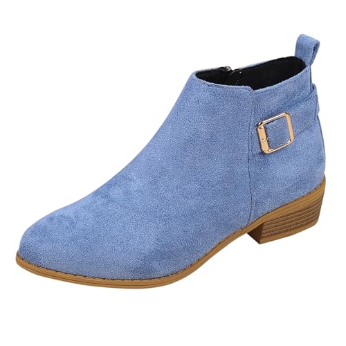 FGUUTYM Damen Halbstiefel Klassisch Wildleder Elegante Kurzstiefel Stiefeletten Mit Zipper Halbhohe Ankle Boots Mit Blockabsatz Herbst Winter Damenstiefel Cowboystiefel Schlupfstiefel Sommerstiefel von FGUUTYM