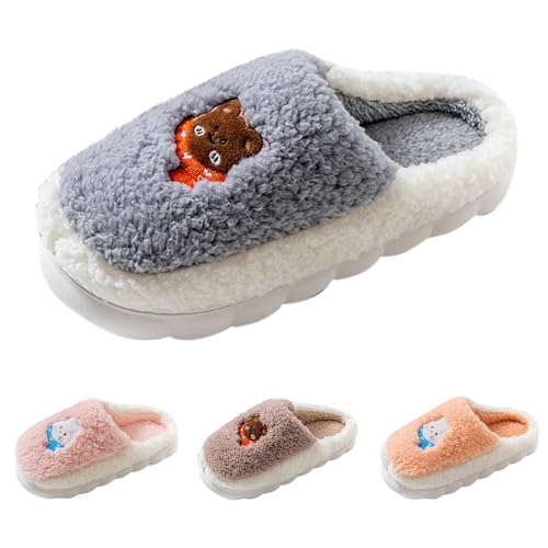 FGUUTYM Damen Hausschuhe Baumwolle Geschlossene Mit Antirutsch Sohle Leichte Unisex Warm Hausschlappen Filzpantoffeln Niedlicher Tier-Cartoon Memory-Schaum Plüschhausschuh Hauspantoffeln Slippers von FGUUTYM