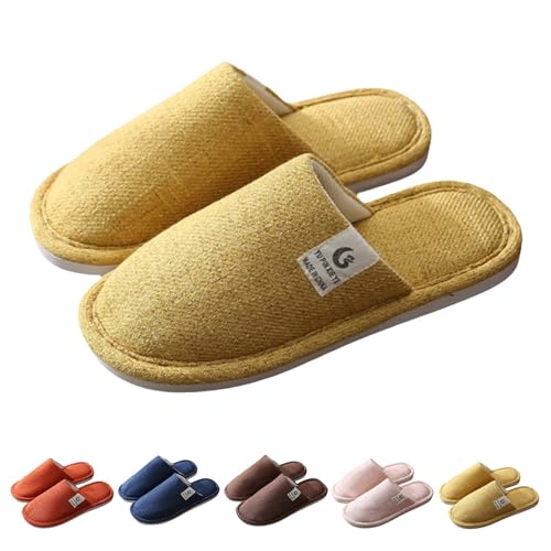 FGUUTYM Damen Hausschuhe Herbst Winter Leinen Anti-Rutsch Pantoletten Waschbare Slippers Schlafzimmerpantoffeln Home Silent Schlappen Outdoor Indoor Warme Kuschelige Plüsch-Schlafschuhe von FGUUTYM