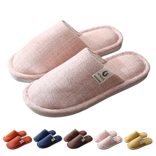 FGUUTYM Damen Hausschuhe Herbst Winter Leinen Anti-Rutsch Pantoletten Waschbare Slippers Schlafzimmerpantoffeln Home Silent Schlappen Outdoor Indoor Warme Kuschelige Plüsch-Schlafschuhe von FGUUTYM