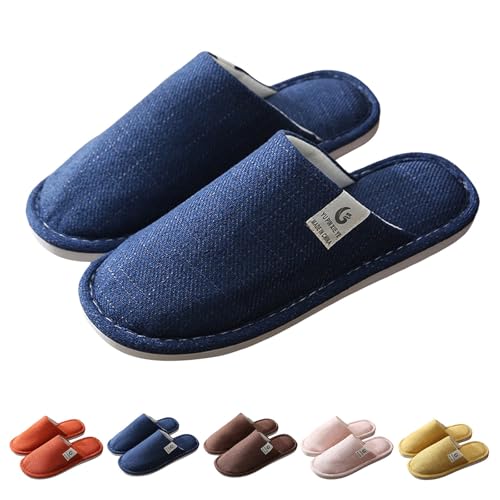 FGUUTYM Damen Hausschuhe Herbst Winter Leinen Anti-Rutsch Pantoletten Waschbare Slippers Schlafzimmerpantoffeln Home Silent Schlappen Outdoor Indoor Warme Kuschelige Plüsch-Schlafschuhe von FGUUTYM