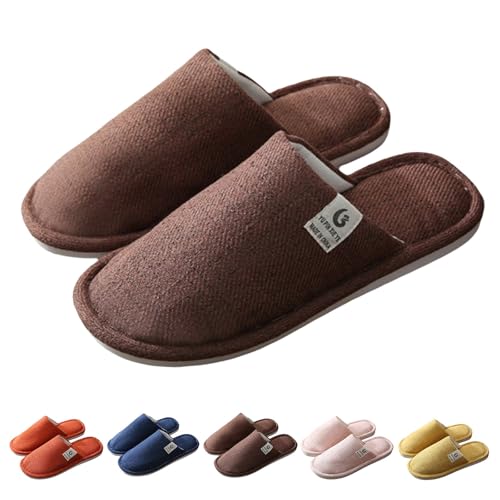 FGUUTYM Damen Hausschuhe Herbst Winter Leinen Anti-Rutsch Pantoletten Waschbare Slippers Schlafzimmerpantoffeln Home Silent Schlappen Outdoor Indoor Warme Kuschelige Plüsch-Schlafschuhe von FGUUTYM