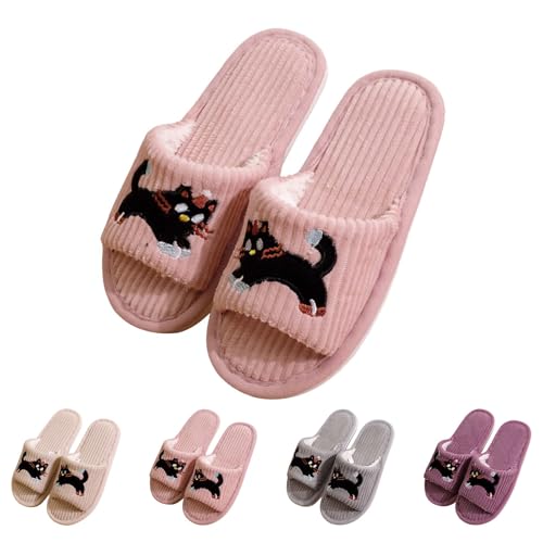 FGUUTYM Damen-Hausschuhe Niedliche Katze Hausschuhe Plüsch Winter Warme Pantoffeln Flauschige Memory Foam Pantoletten Weiche Flache rutschfest Pantoffeln Offene Zehenpartie Hauspantoffeln von FGUUTYM