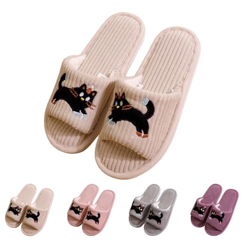 FGUUTYM Damen-Hausschuhe Niedliche Katze Hausschuhe Plüsch Winter Warme Pantoffeln Flauschige Memory Foam Pantoletten Weiche Flache rutschfest Pantoffeln Offene Zehenpartie Hauspantoffeln von FGUUTYM