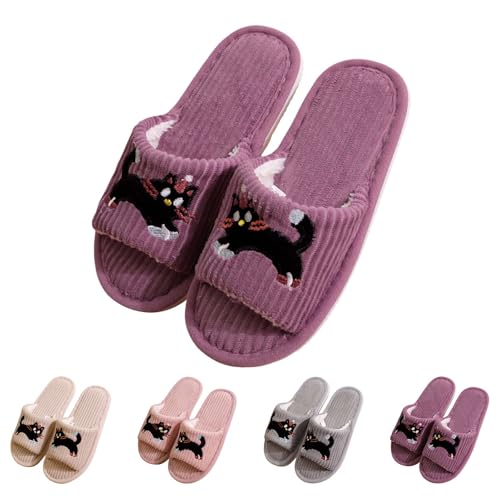 FGUUTYM Damen-Hausschuhe Niedliche Katze Hausschuhe Plüsch Winter Warme Pantoffeln Flauschige Memory Foam Pantoletten Weiche Flache rutschfest Pantoffeln Offene Zehenpartie Hauspantoffeln von FGUUTYM