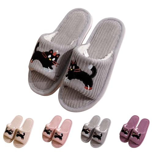 FGUUTYM Damen-Hausschuhe Niedliche Katze Hausschuhe Plüsch Winter Warme Pantoffeln Flauschige Memory Foam Pantoletten Weiche Flache rutschfest Pantoffeln Offene Zehenpartie Hauspantoffeln von FGUUTYM