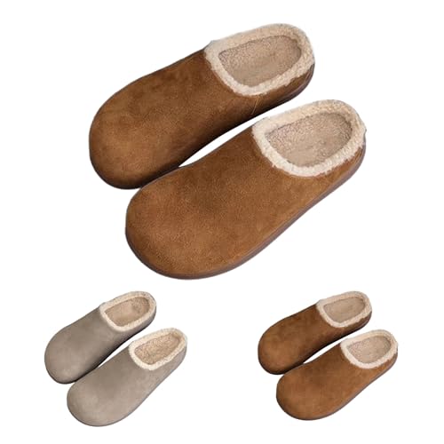 FGUUTYM Damen Hausschuhe Wildleder Runde Zehe Pantoffeln Slip-on Home Slipper Winter Warme Gefüttert Pantoletten Plüsch Baumwolle Drinnen Schlappen Rutschfest Outdoor/Indoor Filzpantoffeln Slippers von FGUUTYM