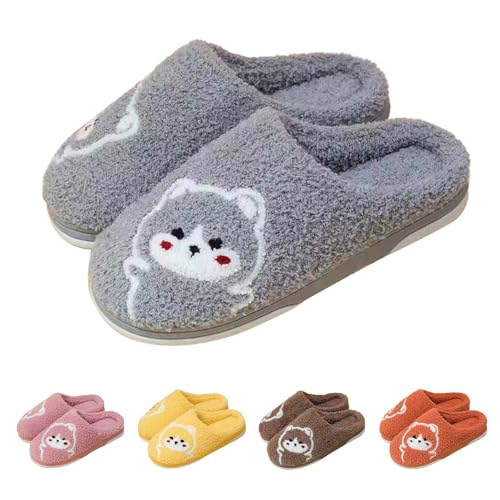 FGUUTYM Damen Herren Hausschuhe Slippers Winter Plüsch Warme Drinnen Pantoffeln Weiche Bequem Flauschige Filzpantoffeln Memory Foam Haushausschuhe Cartoon-Tier Plüschhausschuh Gästehausschuhe von FGUUTYM