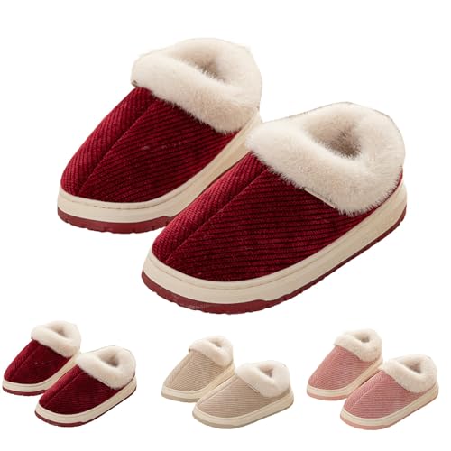 FGUUTYM Damen Herren Plüsch Baumwolle Hausschuhe Winter Warme Gefüttert Weiche Pantoffeln Flauschige Memory Foam Pantoletten Flache rutschfest Geschlossene Hauspantoffeln Schlappen Hause Slippers von FGUUTYM