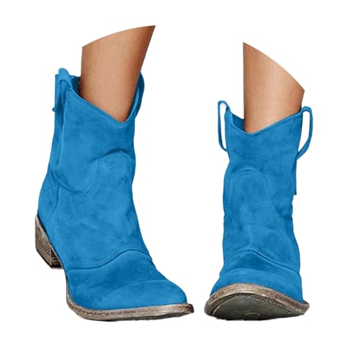 FGUUTYM Damen Klassisch Wildleder Halbstiefel Langschaft Stiefel Schlupfschuhe Ankle Boots Kurzstiefel Braun Übergangsstiefel Westernstiefel Wasserdicht Retro Cowboy Boots Damenstiefel von FGUUTYM