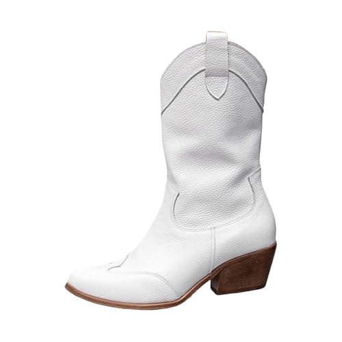 FGUUTYM Damen Klassisch Wildleder Halbstiefel Langschaft Stiefel Schlupfschuhe Ankle Boots Kurzstiefel Braun Übergangsstiefel Westernstiefel Wasserdicht Retro Cowboy Boots Damenstiefel von FGUUTYM