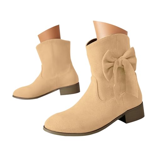 FGUUTYM Damen Kurzschaft Halbstiefel Mit Schnürung Vintage Wildleder Cowboystiefel Mit Blockabsatz Lederstiefel Westernstiefel Reiter Stiefeletten Klassisch Ankle Boots Übergangsstiefel Damenstiefel von FGUUTYM