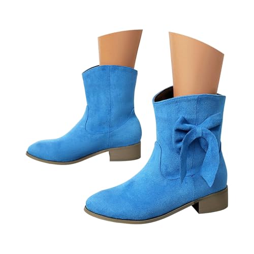 FGUUTYM Damen Kurzschaft Halbstiefel Mit Schnürung Vintage Wildleder Cowboystiefel Mit Blockabsatz Lederstiefel Westernstiefel Reiter Stiefeletten Klassisch Ankle Boots Übergangsstiefel Damenstiefel von FGUUTYM