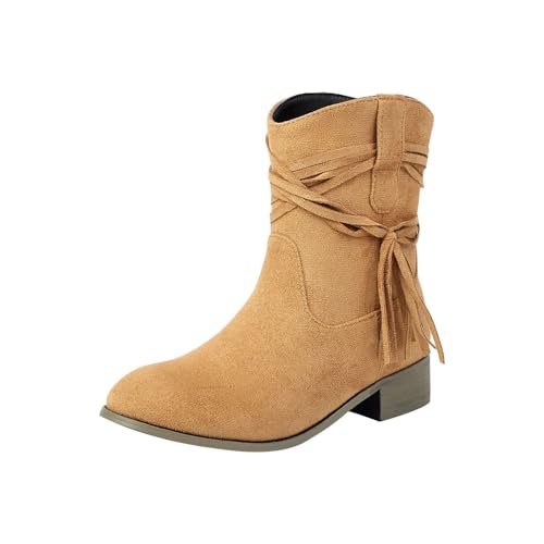 FGUUTYM Damen Kurzschaft Halbstiefel Mit Schnürung Vintage Wildleder Cowboystiefel Mit Blockabsatz Lederstiefel Westernstiefel Reiter Stiefeletten Klassisch Ankle Boots Übergangsstiefel Damenstiefel von FGUUTYM