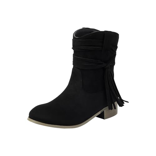 FGUUTYM Damen Kurzschaft Halbstiefel Mit Schnürung Vintage Wildleder Cowboystiefel Mit Blockabsatz Lederstiefel Westernstiefel Reiter Stiefeletten Klassisch Ankle Boots Übergangsstiefel Damenstiefel von FGUUTYM