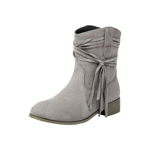 FGUUTYM Damen Kurzschaft Halbstiefel Mit Schnürung Vintage Wildleder Cowboystiefel Mit Blockabsatz Lederstiefel Westernstiefel Reiter Stiefeletten Klassisch Ankle Boots Übergangsstiefel Damenstiefel von FGUUTYM