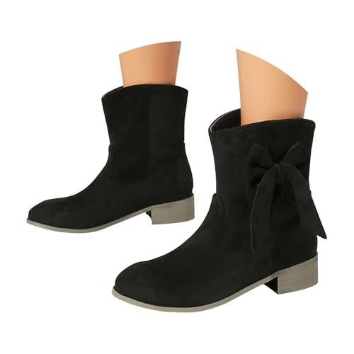 FGUUTYM Damen Kurzschaft Halbstiefel Mit Schnürung Vintage Wildleder Cowboystiefel Mit Blockabsatz Lederstiefel Westernstiefel Reiter Stiefeletten Klassisch Ankle Boots Übergangsstiefel Damenstiefel von FGUUTYM