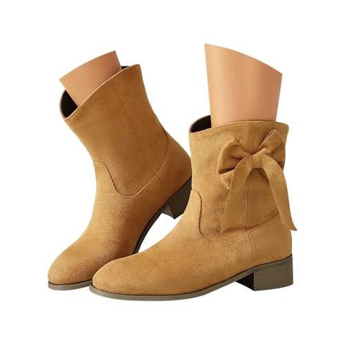 FGUUTYM Damen Kurzschaft Halbstiefel Mit Schnürung Vintage Wildleder Cowboystiefel Mit Blockabsatz Lederstiefel Westernstiefel Reiter Stiefeletten Klassisch Ankle Boots Übergangsstiefel Damenstiefel von FGUUTYM