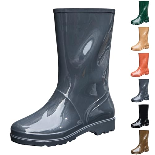 FGUUTYM Damen Langschaft Gummistiefel Wasserdichte Rutschfest Rain Boots Regenstiefel Hohe Gummi Stiefeletten Regenschuhe Gummischuhe Arbeitsschuhe Gartenstiefel Schlupfstiefel Gartenschuhe von FGUUTYM